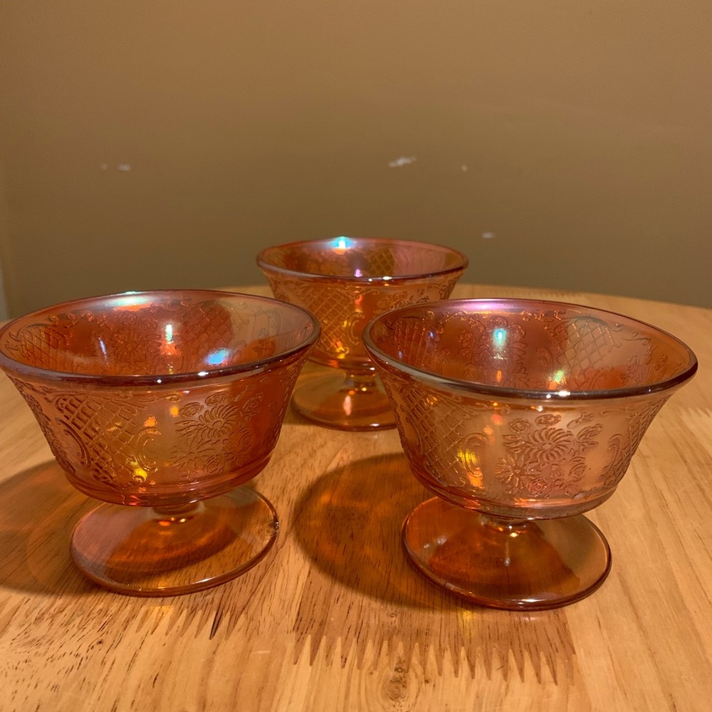 3 Federal Glass Normandie Sunburst Desert Cups